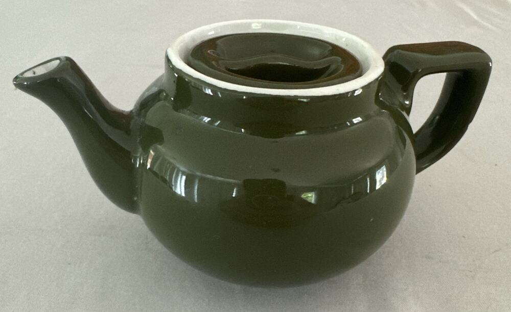 Vintage Hall Teapot Pottery Small Individual Olive Green Lid 6” X 3” Ceramic